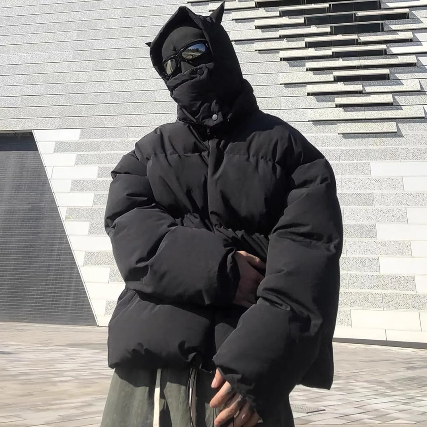Women's Winter Long Sleeve Zip Puffer Jacket Pockets Baggy Short Down Coats Hooded Down Jacket Streetwear Y2k Clothes