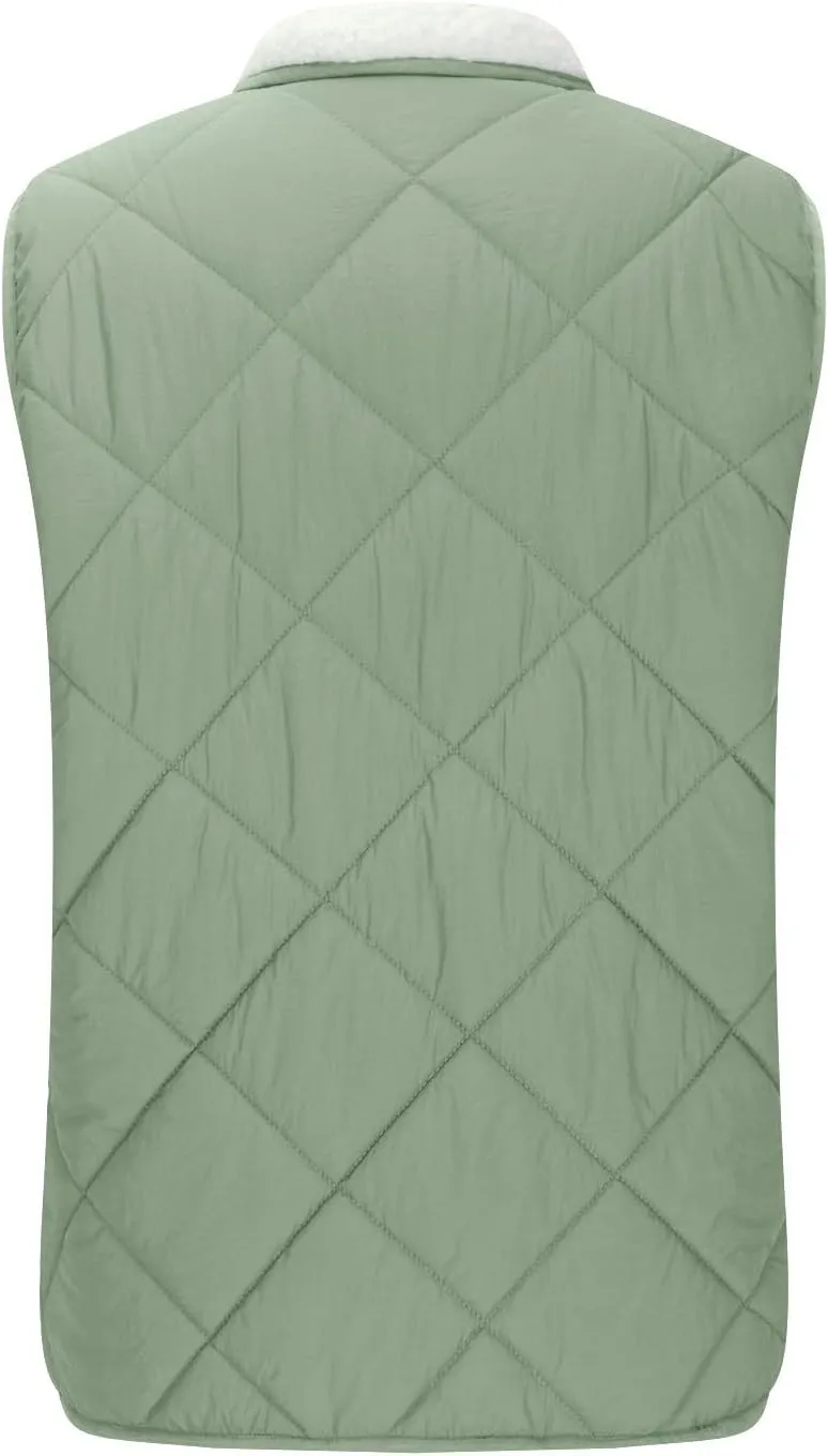 Women's Winter Quilted Vest Sherpa Sherpa Lined Zip Up Puffer Vest Jacket Sleeveless Outerwear Coats with Pockets