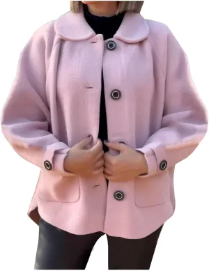 Women's Wool Coats Lapel Cropped Pea Coats Button Up Casual Jackets Trendy Winter Coats Peacoat Fall Outwear Overcoat