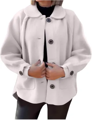 Women's Wool Coats Lapel Cropped Pea Coats Button Up Casual Jackets Trendy Winter Coats Peacoat Fall Outwear Overcoat