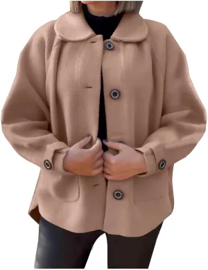 Women's Wool Coats Lapel Cropped Pea Coats Button Up Casual Jackets Trendy Winter Coats Peacoat Fall Outwear Overcoat