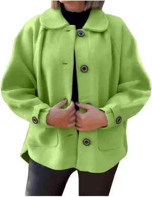 Women's Wool Coats Lapel Cropped Pea Coats Button Up Casual Jackets Trendy Winter Coats Peacoat Fall Outwear Overcoat