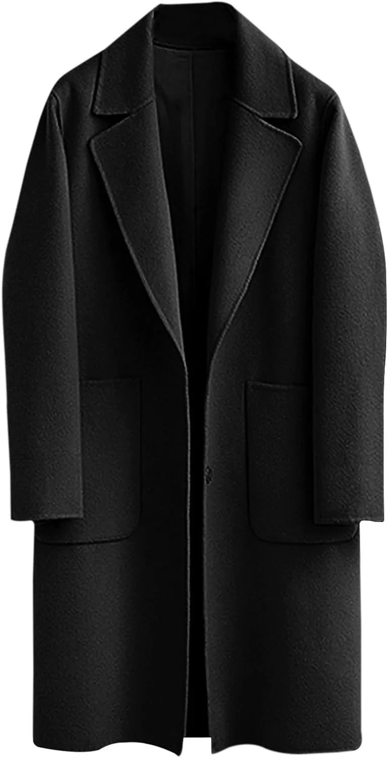 Womens Wool Coats Midi Length Fall Winter Jackets Plus Size Pea Coats Elegant Dress Coats with Pockets Autumn Outwear