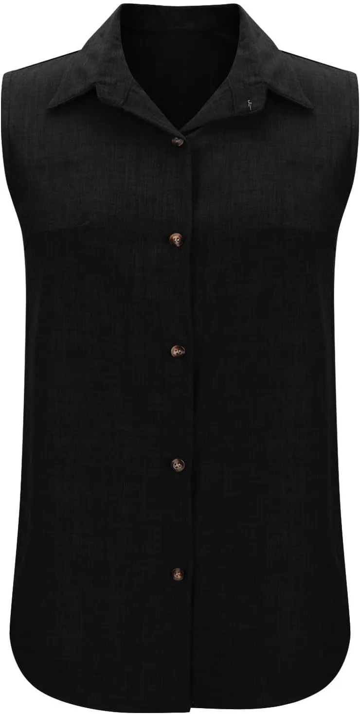 Women's Work Tops Button Down Linen Shirts Sleeveless Summer Blouses Business Casual Tshirts Trendy Tank Tops