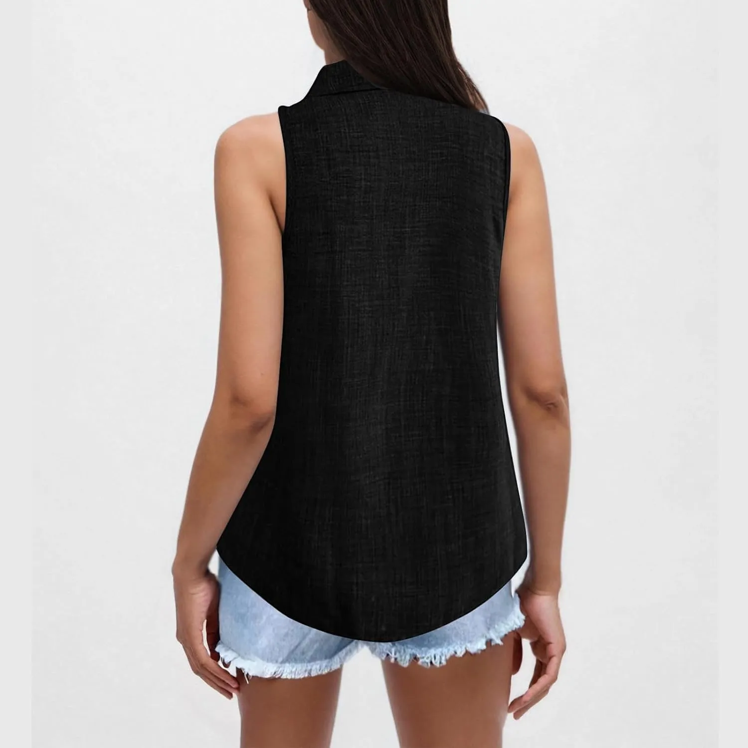 Women's Work Tops Button Down Linen Shirts Sleeveless Summer Blouses Business Casual Tshirts Trendy Tank Tops