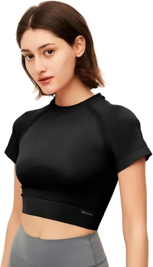 Womens Workout Crop Tops Short Sleeve Yoga Gym Athletic Shirts Running Tank Tops Slim Fit YLT3M131
