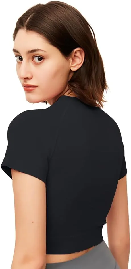 Womens Workout Crop Tops Short Sleeve Yoga Gym Athletic Shirts Running Tank Tops Slim Fit YLT3M131