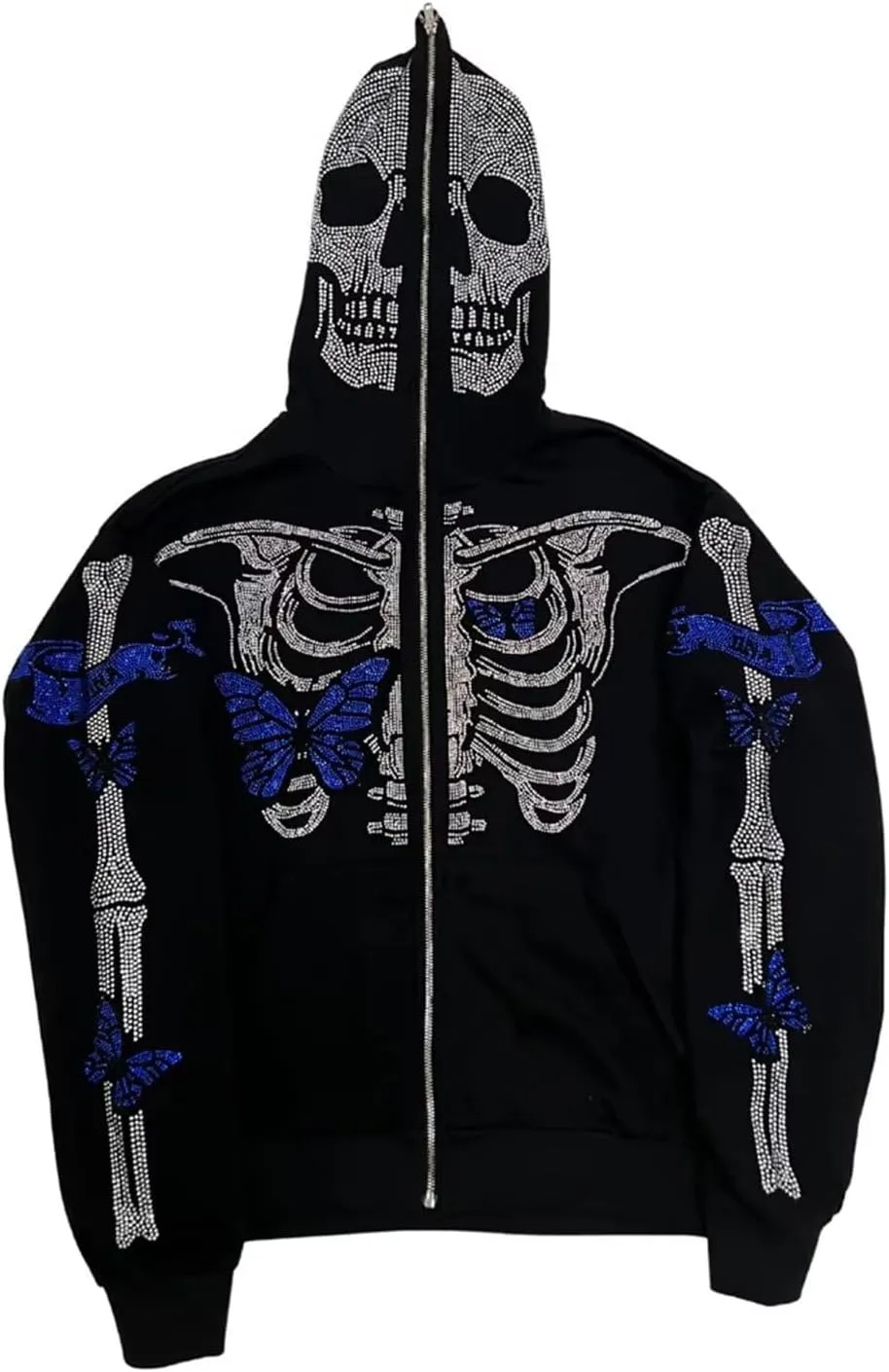 Womens Y2K Zip Up Hoodie Men Long Sleeve Rhinestone Graphic Sweatshirts Halloween Oversized Goth Jacket Streetwear