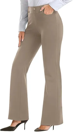 Work Pants Women Business Casual Dress Pants Trousers Bootcut Pants with Pockets Ladies High Waisted Office Pants