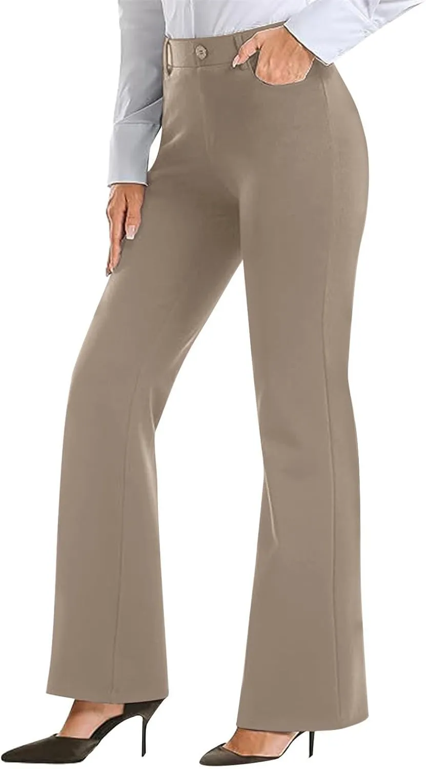 Work Pants Women Business Casual Dress Pants Trousers Bootcut Pants with Pockets Ladies High Waisted Office Pants
