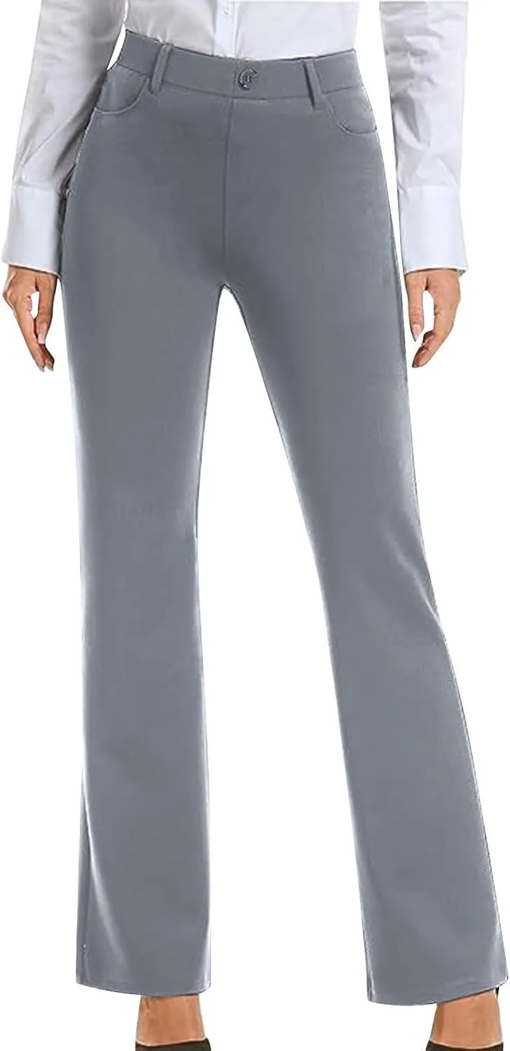 Work Pants Women Business Casual Dress Pants Trousers Bootcut Pants with Pockets Ladies High Waisted Office Pants