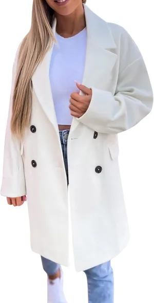 XUETON Women's Double Breasted Long Trench Coat Windproof Classic Lapel Belted Winter Wool Blend Warm Coat Overcoat with