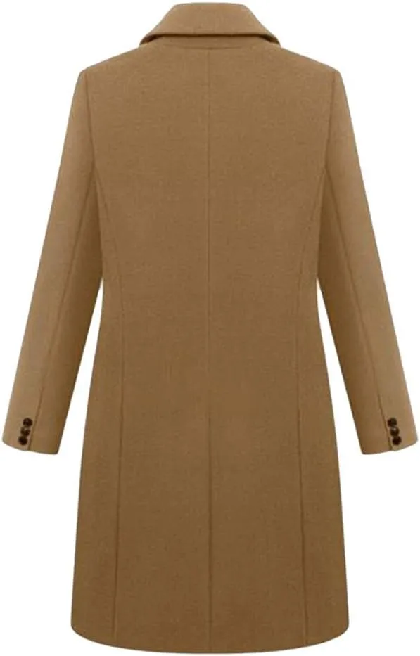 XUNRYAN Womens Wool-Blend Trench Coats Long Sleeve Jackets Casual Button Peacoats Elegant Blazer Suit Notch Lapel Slim Outer