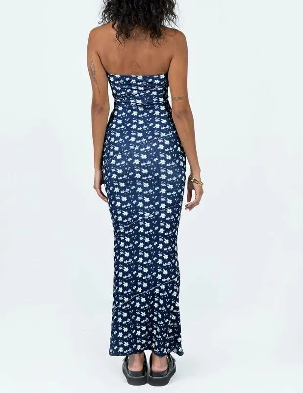 Y2K Tie Dye Flroal Strapless Tube Maxi Dress Off Shoulder Slim Fit Long Dress Bodycon Night Party Vocation Sundress