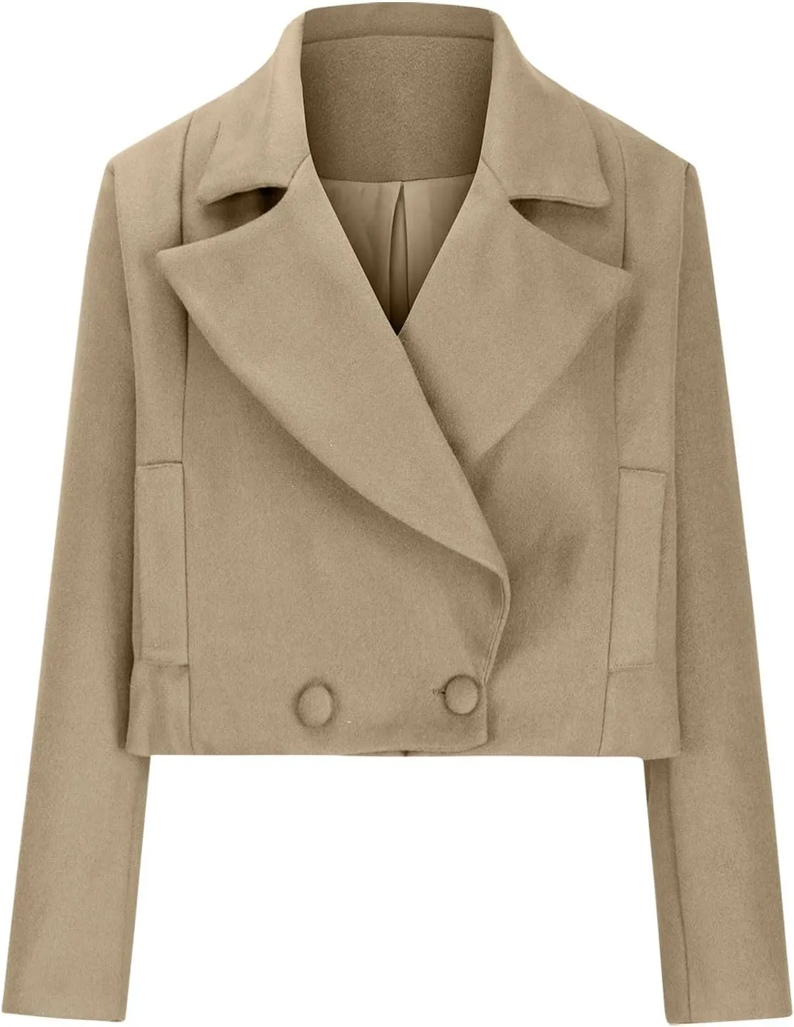 yardsong Cropped Pea Coat Women Wool Blend Notched Lapel Collar Long Sleeve Casual Jackets Fashion Long Sleeve Outwear
