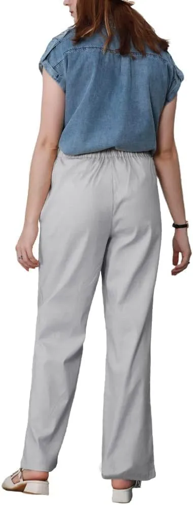 yoeasy Women Cotton Linen Drawstring Wide Leg Pants High Waisted Casual Loose Trousers with Pockets