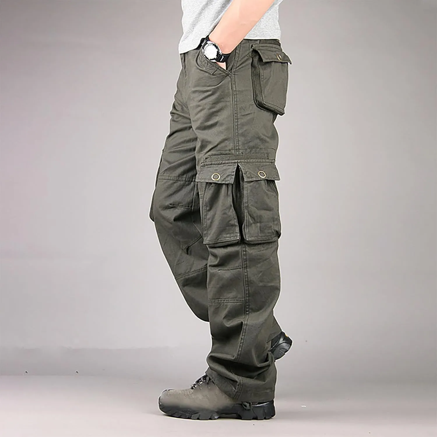 Zeiyignr Men's Hiking Tactical Pants, Outdoor Ripstop Cargo Pants, Multi-Pocket Work Pants, Lightweight Baggy Casual Pants