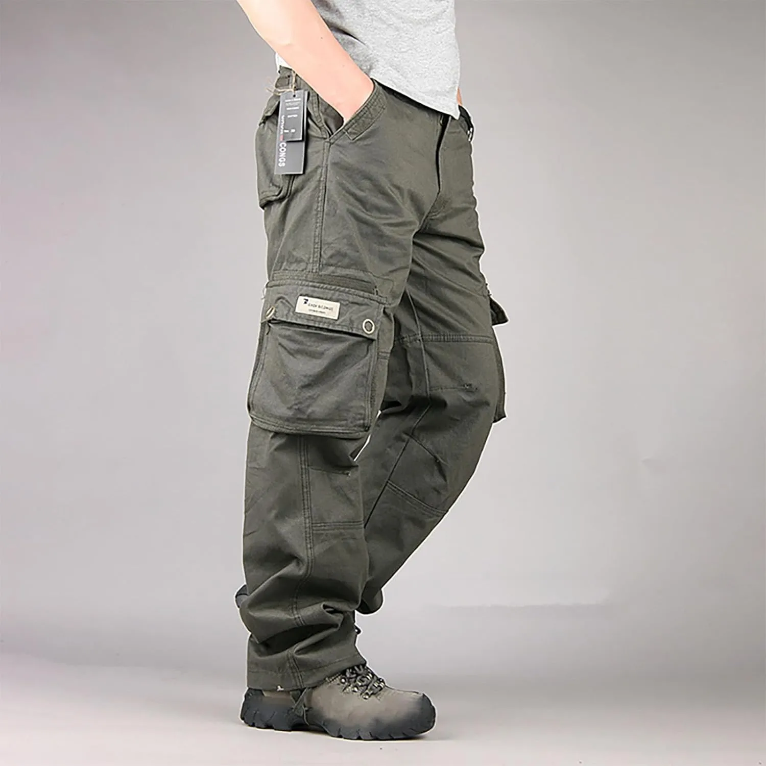 Zeiyignr Men's Hiking Tactical Pants, Outdoor Ripstop Cargo Pants, Multi-Pocket Work Pants, Lightweight Baggy Casual Pants