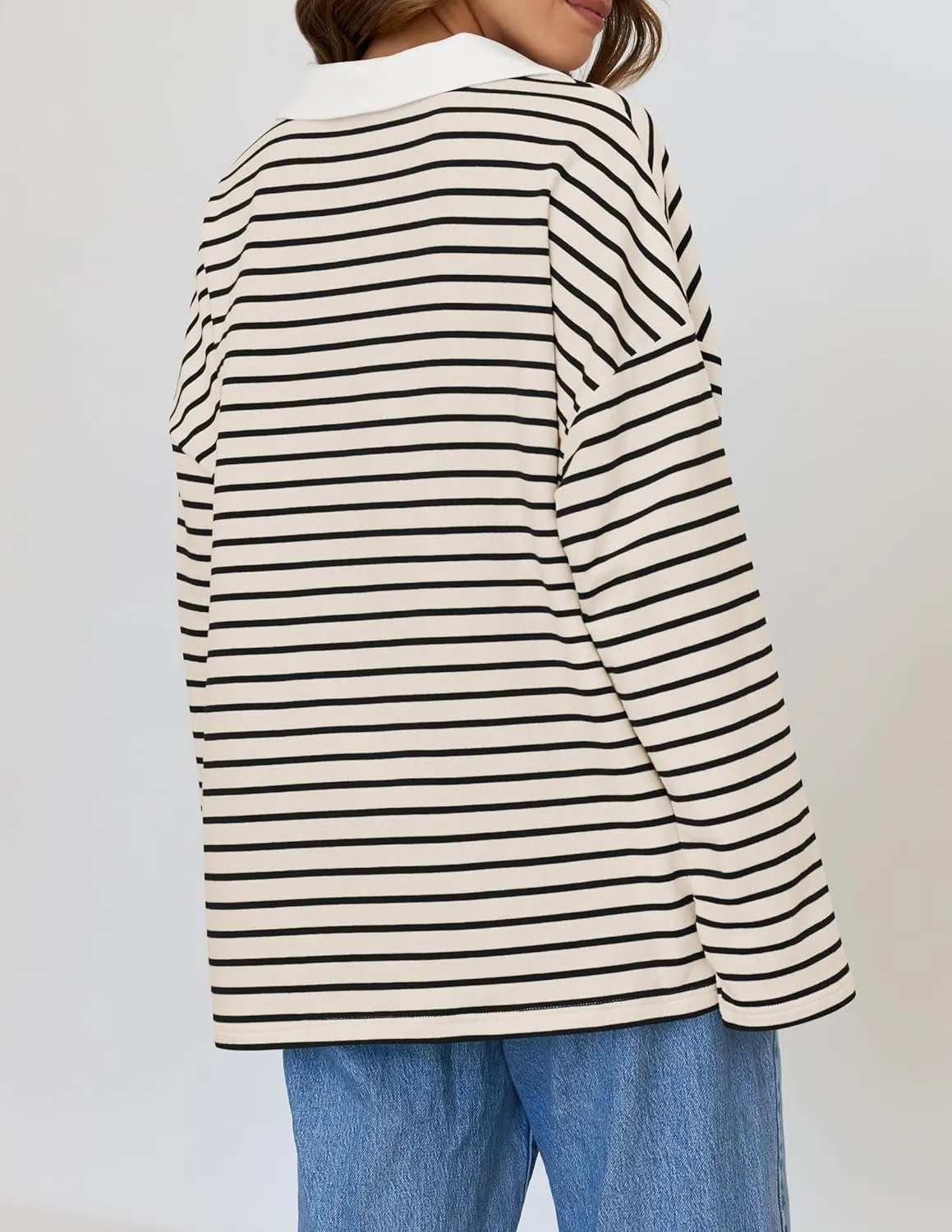 ZESICA Womens Striped Long Sleeve Tops Oversized Sweatshirt V Neck Loose Fit Tunic Tops Spring Casual Blouses